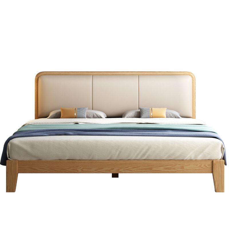Scandinavian Ash Panel Bed Natural Upholstered Bed Frame with Mattress