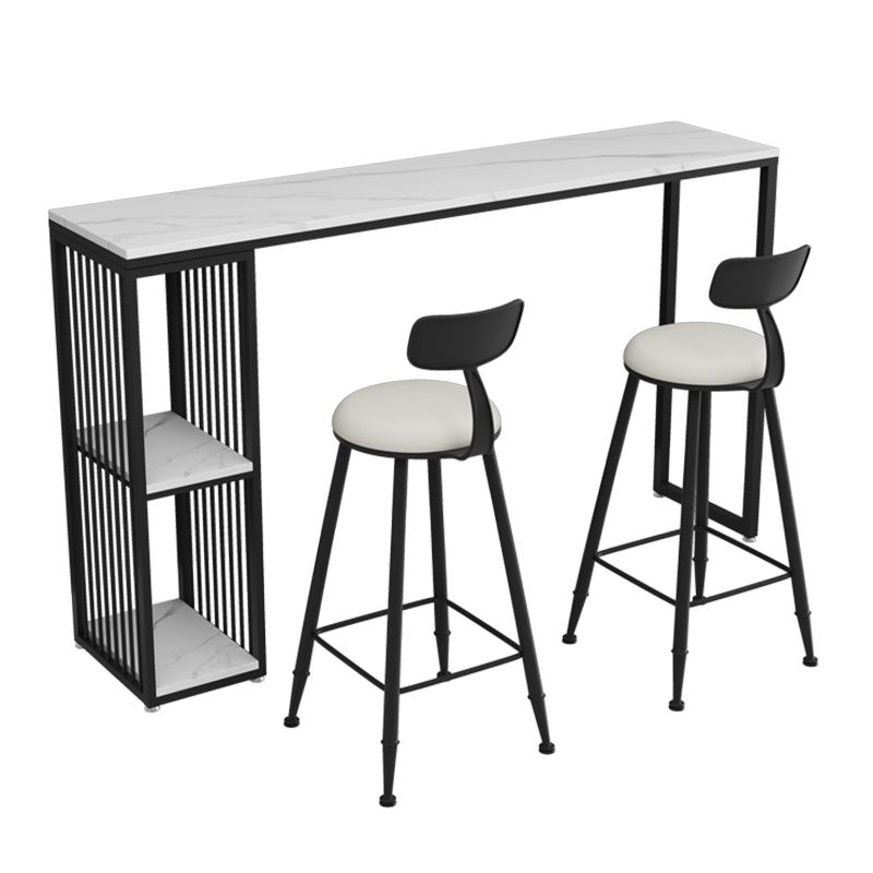 Stone Top Bar Table Set 1/3 Pcs Rectangle Bar Table and Upholstered Stools