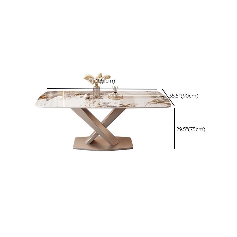 Modern Style Dining Table Rectangle Dinner Table with Metal Base for Dining Room