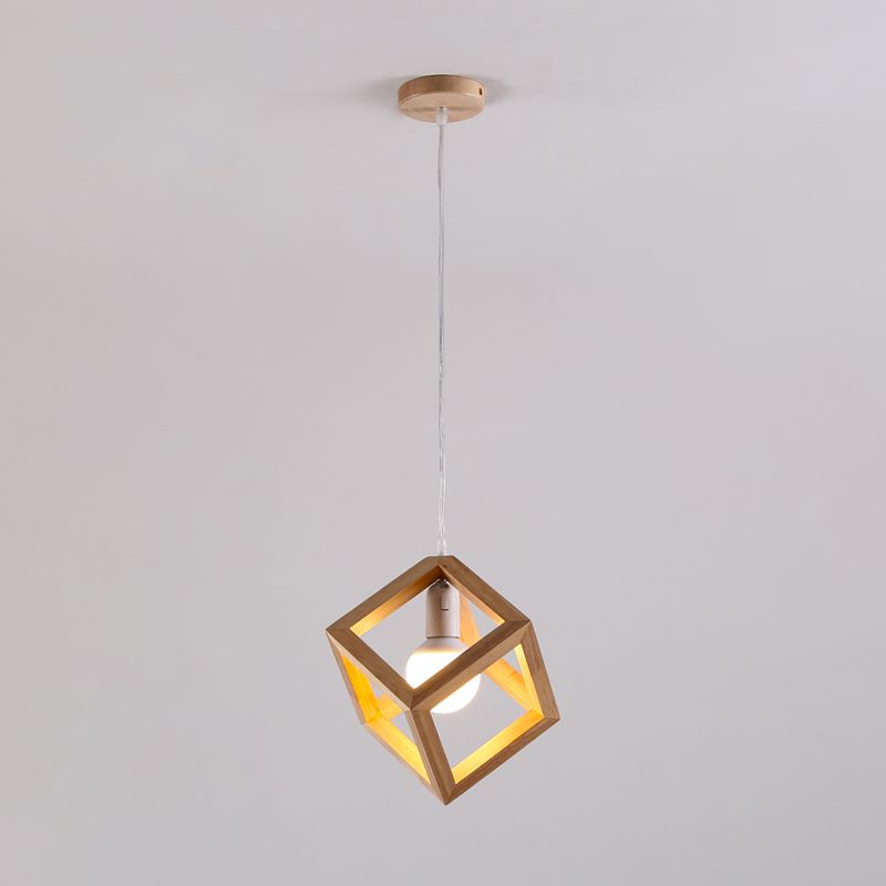 Log Color Square Pendant Light in Modern Concis Concis Wooden Intérieure en bois lampe de suspension intérieure