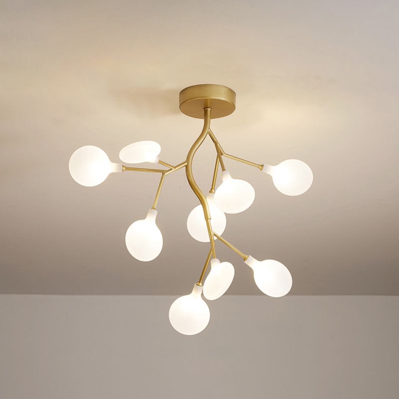Luce di sospensione a LED ramo di ramo metallico Lumo postmoderno lampadario con ombra in oro
