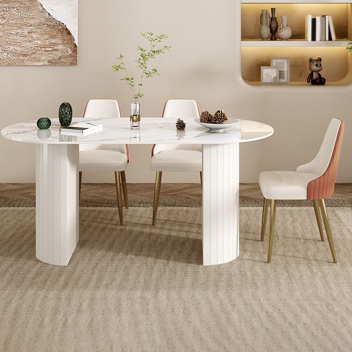 Modern Oval Dining Table Stone Dining Table with Iron Double Pedestal