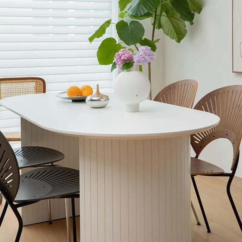 Oval Double Pedestal Modern Dining Table Fixed Table with Solid Wood