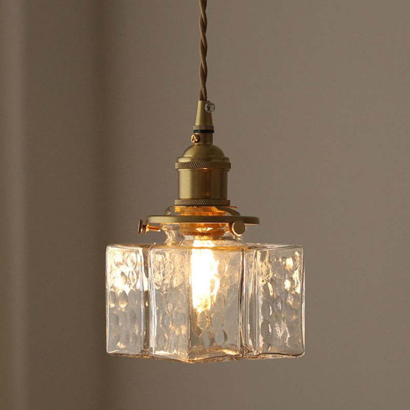 Modern Style Cuboid Shade Hanging Light Glass 1 Light Pendant Lamp for Home Stay