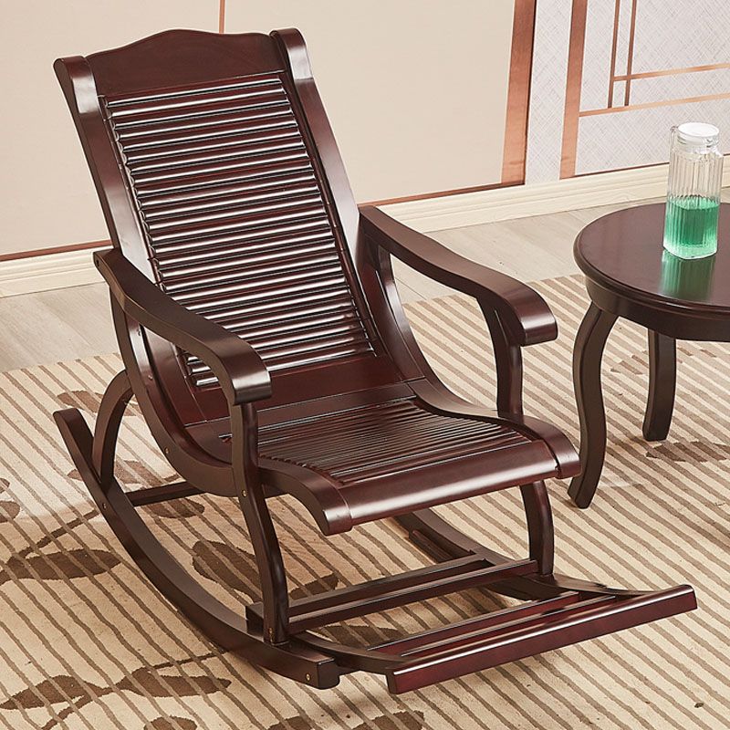Retro Dark Brown Rocking Chair Solid Wood Reclining Rocker Chair for Home