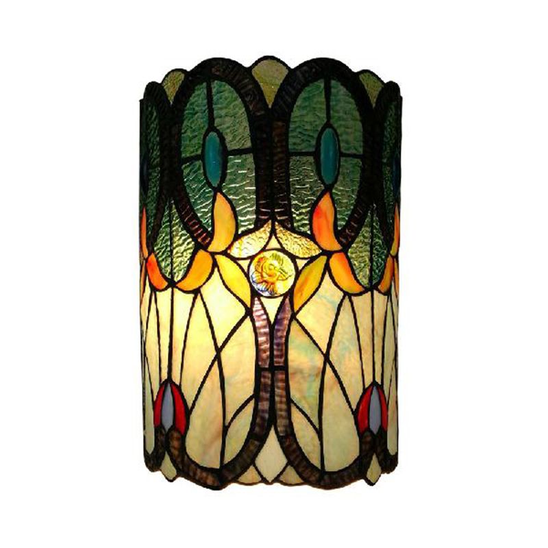 Column Wall Sconce Tiffany Stained Glass 2 Lights Wall Mount Light for Living Room