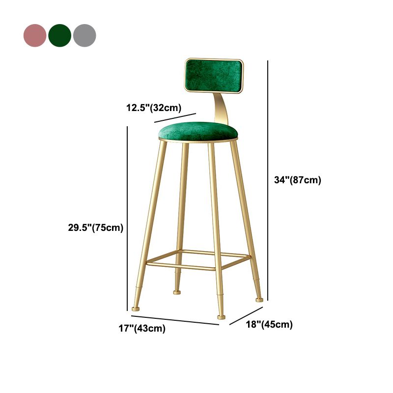 Nordic Style Backrest Counter Stool Iron Cafe Bar Stool with Velvet Cushion and Pedal