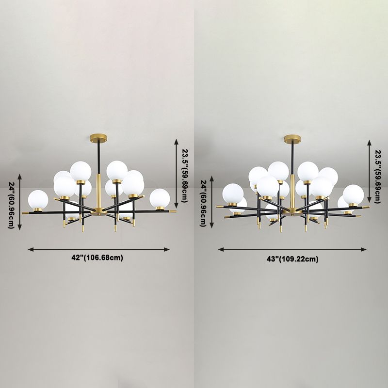 Zwart en gouden binnenhanglampje in moderne artistieke stijl Iron Globe kroonluchter met glazen schaduw