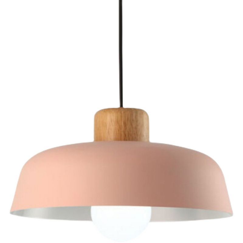 Modern Creative Single Pendant Light Wooden Dome Macaron Hanging Lamp with Iron Shade