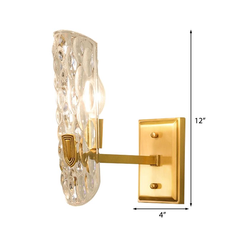 Clear Water Glass Wall Sconce Lighting Contemporary 1/2-Light Brass Wall Mount Lamp with Oval Shape for Bedside