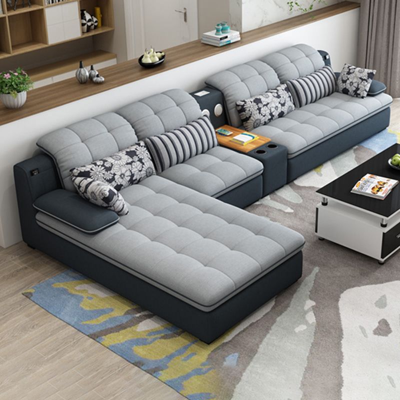 Modern Pillow Top Arm Sofa with Storage Bag Adjustable Backrest Sofa for Living Room