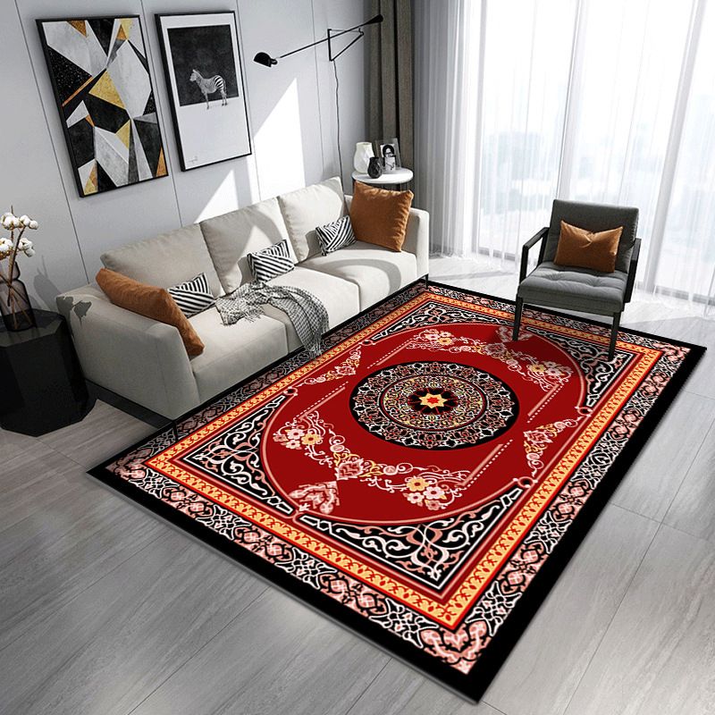 Nostalgia Medallion Pattern Carpet Polyester Area Rug Non-Slip Backing Indoor Rug for Living Room