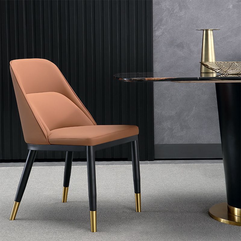 Glam Upholstered Dining Chairs Faux Leather Kitchen Dining Chair in Orange