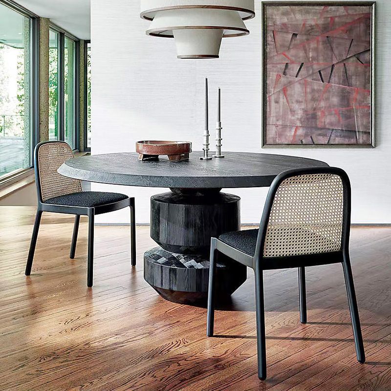 Contemporary Armless Chairs Upholstered Dining Chairs with Wood Base