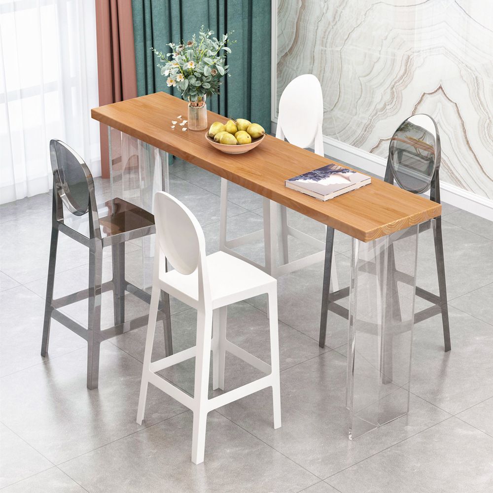 Ash Wood Bar-height Table with Acrylic Base Modern Rectangle Pub Table