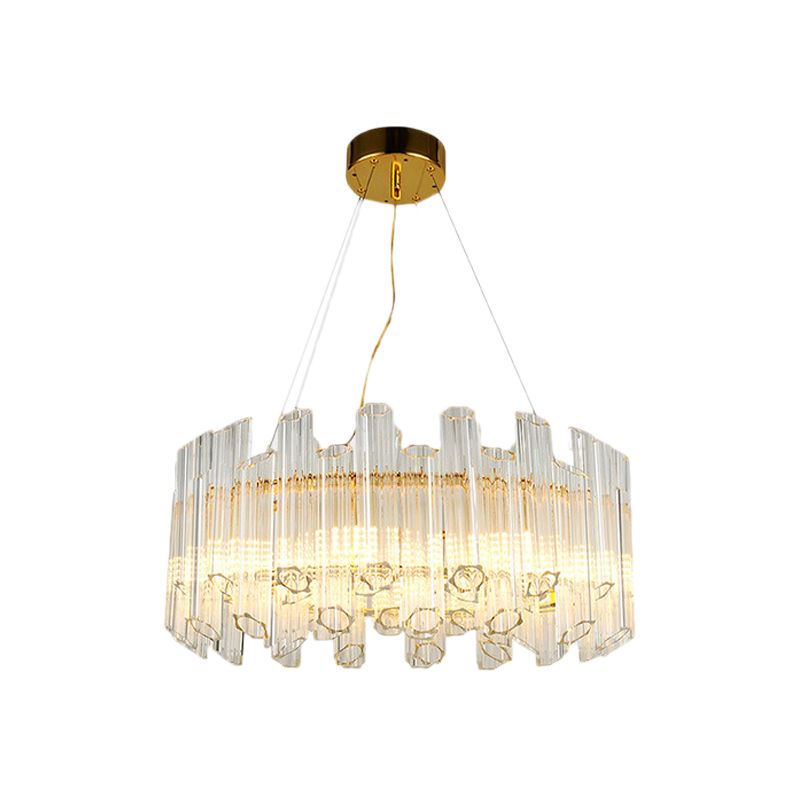 Metal Ring Hanging Lamp Modernist Multi Light Pendant Chandelier Light with Crystal Pipe in Gold