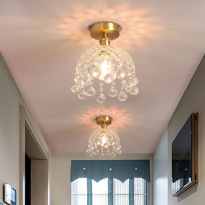 Crystal Crown Semi Flush Mount in Colonial Style Copper Indoor Ceiling Light