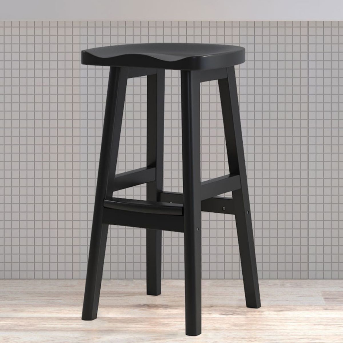 Contemporary Rubberwood Home Stool Solid Wood Backless Barstool