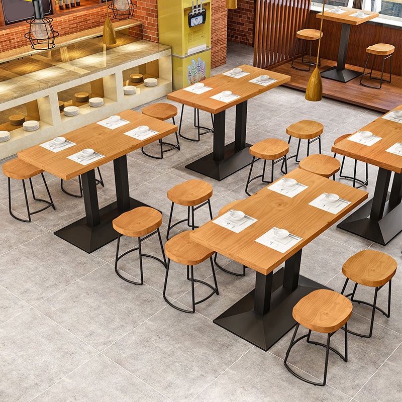 Metal Industrial Dining Table Pine Wood Top Table with Pedestal Base