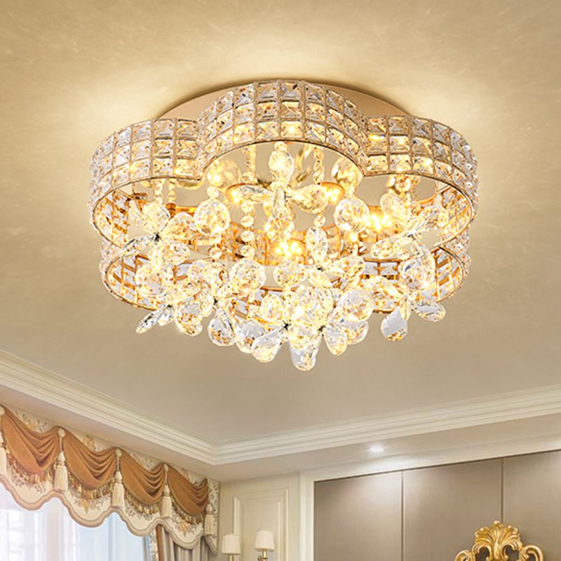 Modern Scallop Ceiling Light Cut Crystal LED Bedroom Flush Mount Lamp in  Gold, Warm/White/Natural Light