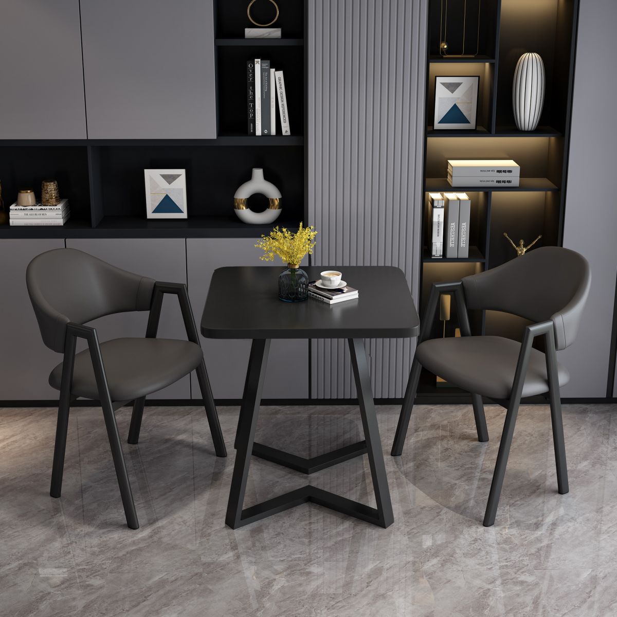 Modern Wood Dining Table Square Dining Table with Double Pedestal for Home