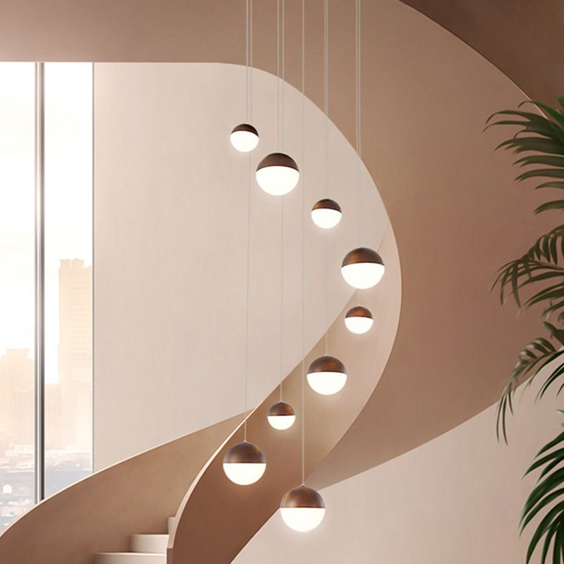 Modern Ball Shape Pendant Glass Multiple Hanging Ceiling Light for Spiral Stair