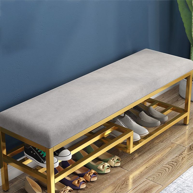 Metal Cushioned Included Bench Contemporary Accent Bench with Shelves