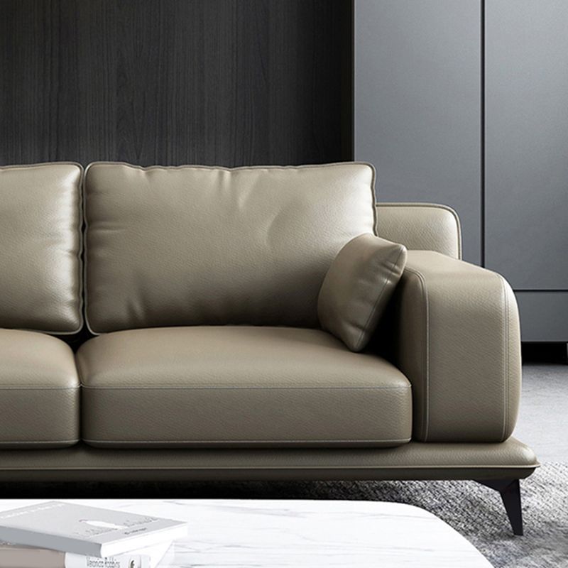 Stationary Genuine Leather Living Room Recessed Arm Pillows Sofa