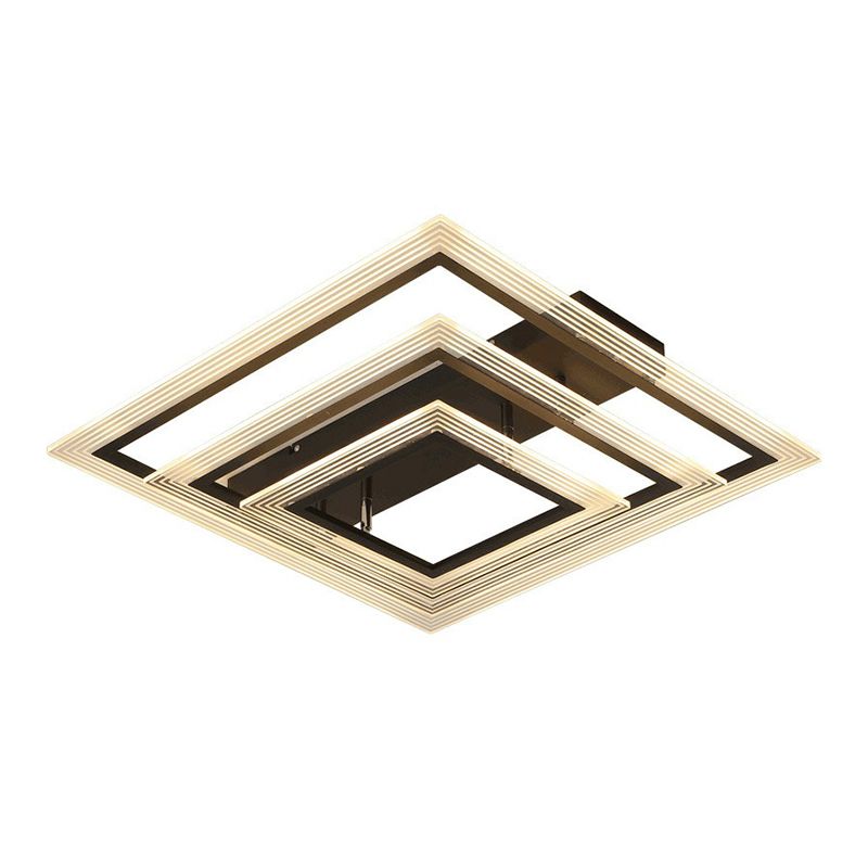 Rectangle Living Room Semi Flush Light Acrylic Minimalist LED Flush Mount Fixture in Black