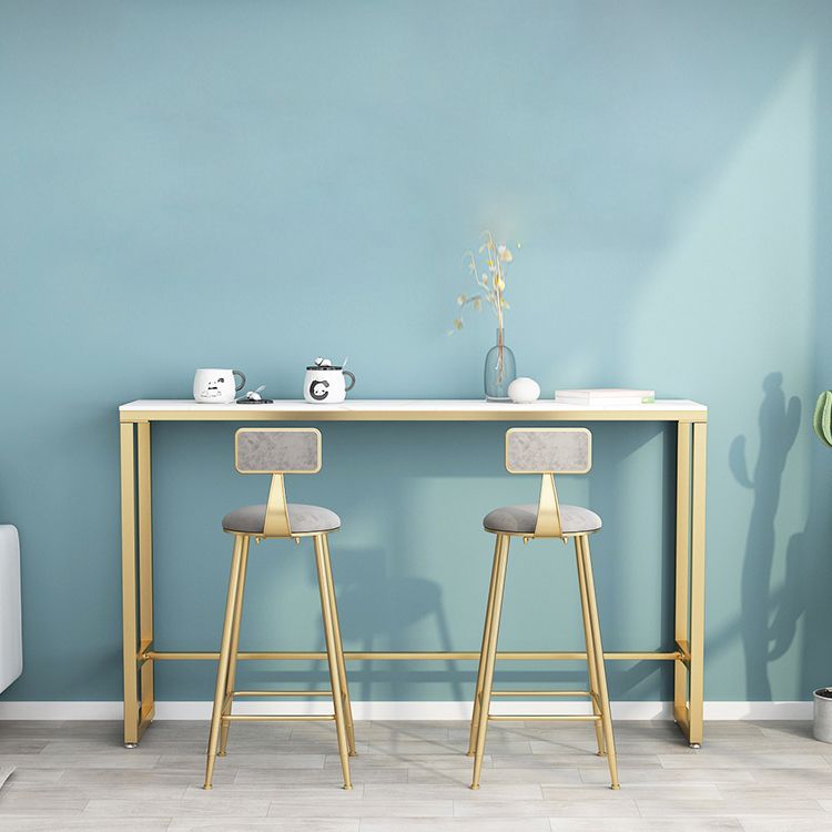 1/3 Pieces Glam Iron Bar Table Set Rectangle White Stone Top Bistro Set with Footrest