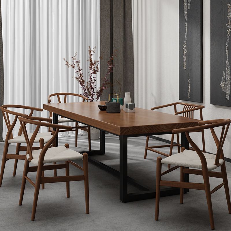 Rectangle Black Base Dining Table Industrial Wood Table for Kitchen