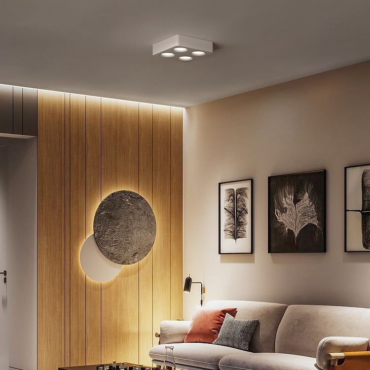 Modern LED Metal Flush Mount Square Shape Ceiling Light with Glass Shade for Living Room