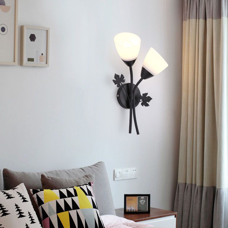 Moderne wandkandellicht, wit glas 2-lichtsconstructie Lamp voor slaapkamer
