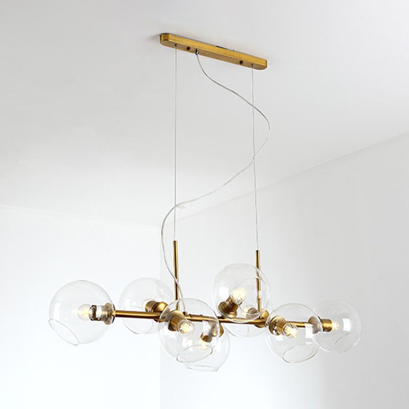 Globe Island Light Minimalist Clear/Smoke Grey Glass 8 Lights Black/Gold Chandelier Lighting for Dining Room