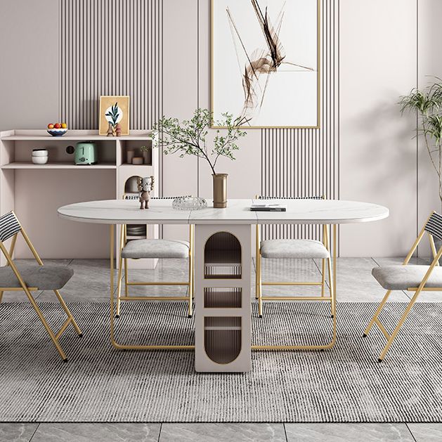 Contemporary Style Oval Dining Table Drop-Leaf Dinner Table,15"L x 31.5"W x 29.5"H