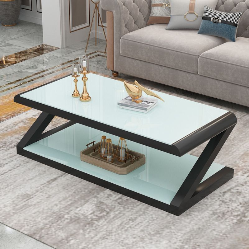 Modern Style Rectangular Tempered Glass with Abstract Base Coffee Table