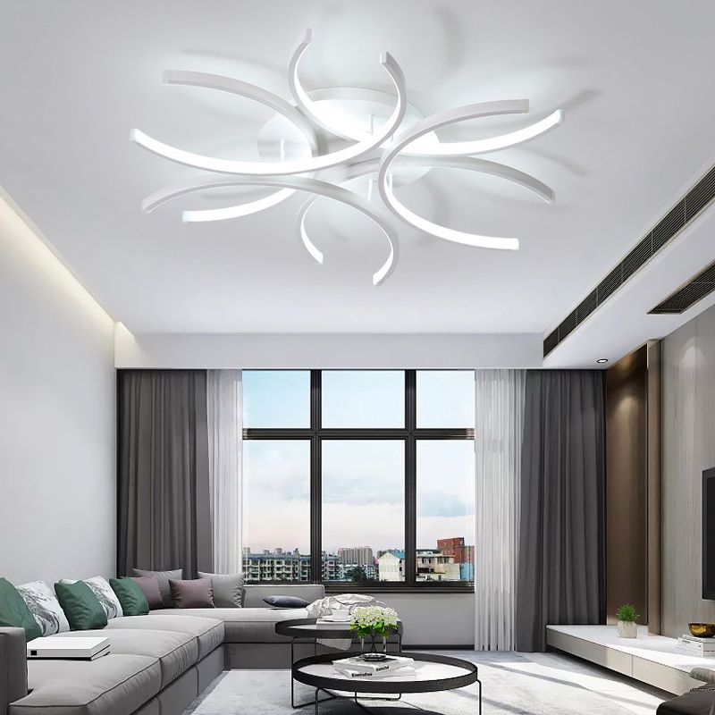 Zeitgenössische Flush -Leuchten linear 6 Leuchtmetall Flush -Brunnenlampen in Weiß