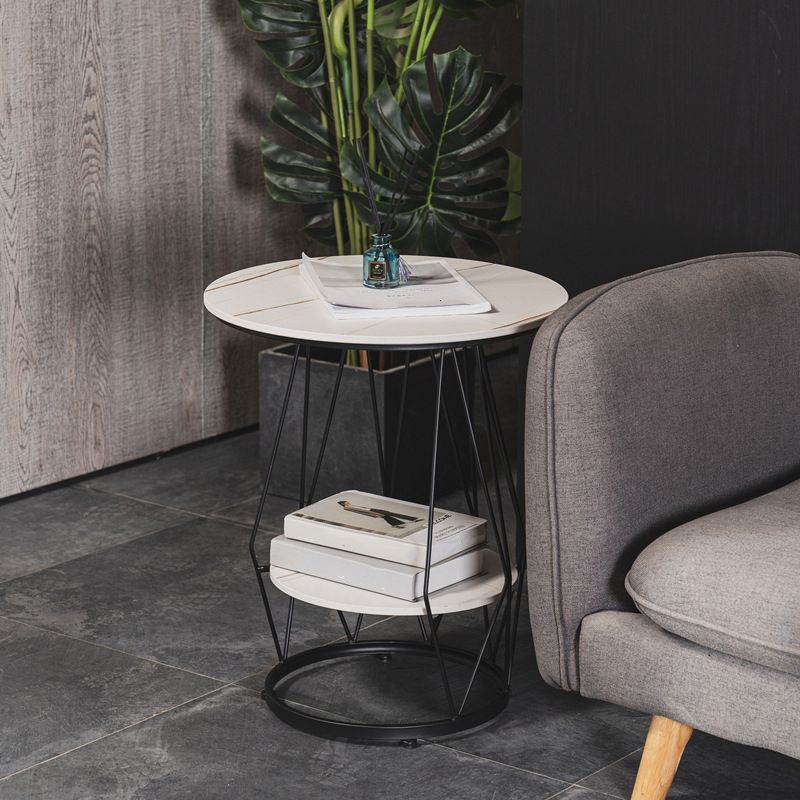 Frame Round Stone Side Table 19.7" W x 19.7" D x 23.6" H End Table with Storage Shelf