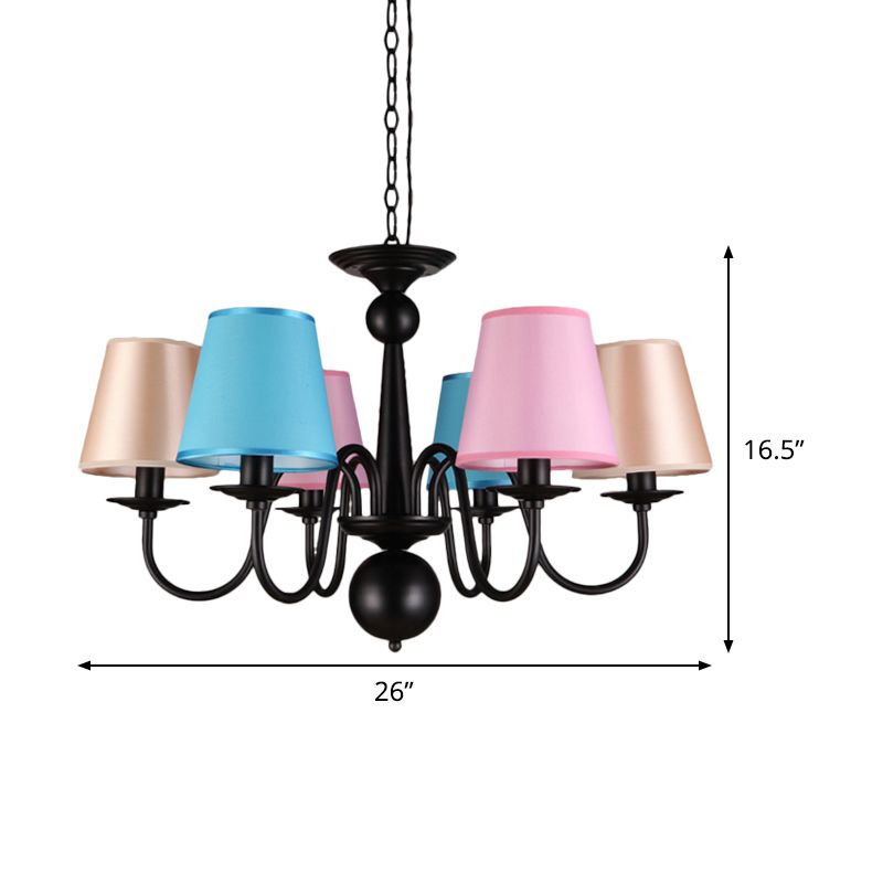 Kegel restaurant plafond kroonluchter traditionele stof 6 lichten zwarte afwerking hangend licht licht met metalen gebogen arm