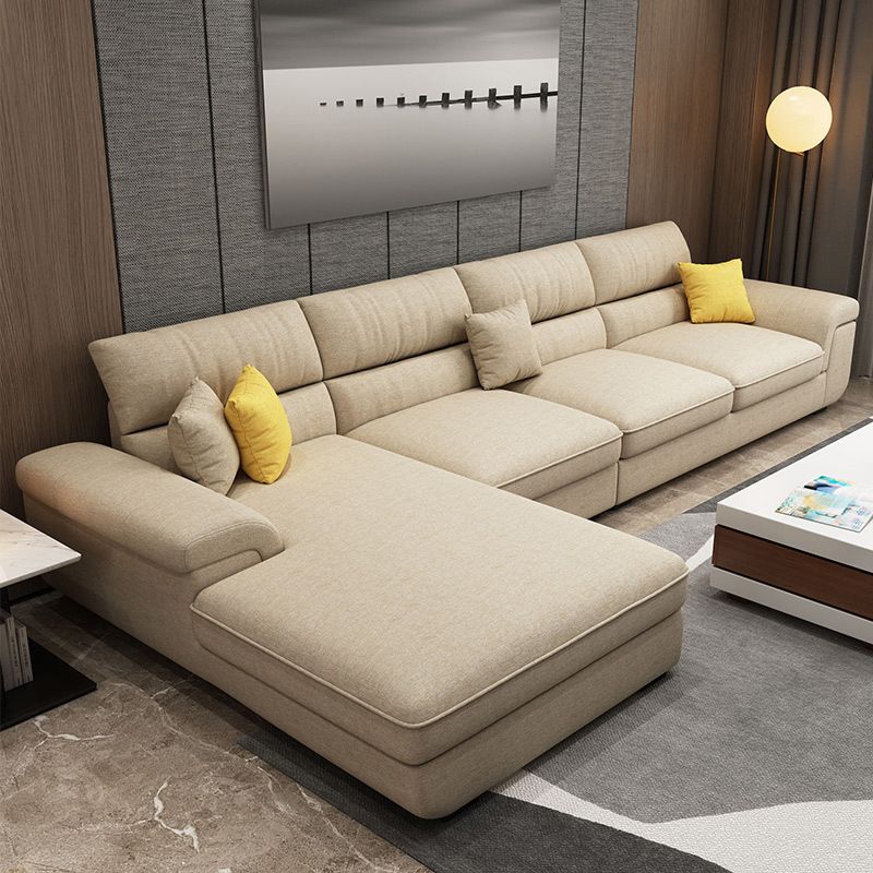 Pillow Top Arm Sofa & Chaise in Khaki Modern Fabric Sectional