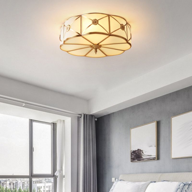 Shaded Glass Close to Ceiling Light Vintage Bedroom Ceiling Light Fixture in Gold