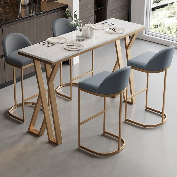 Glam Bar Table Set 1/5 Pieces Rectangle Stone Counter Table with High Stools for Kitchen