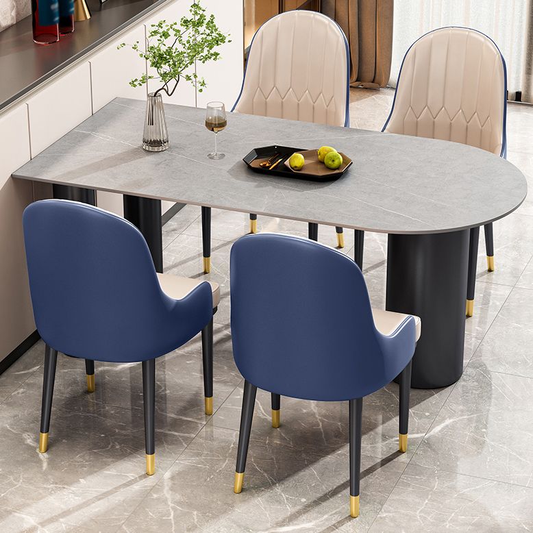 Modern 3 Legs Dining Table Stone Top and Metal Base in Black Dining Table