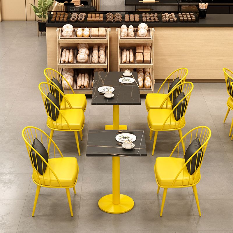 Industrial Style Sintered Stone Dinner Room Kitchen Table Black Top Table with Yellow Frame