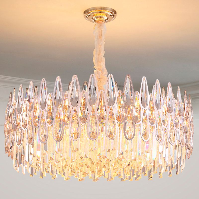 Modern Teardrop Chandelier 6 Heads Clear Crystal Hanging Ceiling Light in Gold