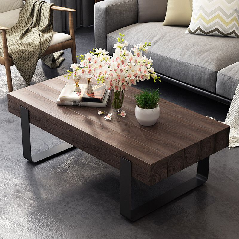 Black Metal Sled Legs  Coffee Table Solid Wood Coffee Table  for Living Room