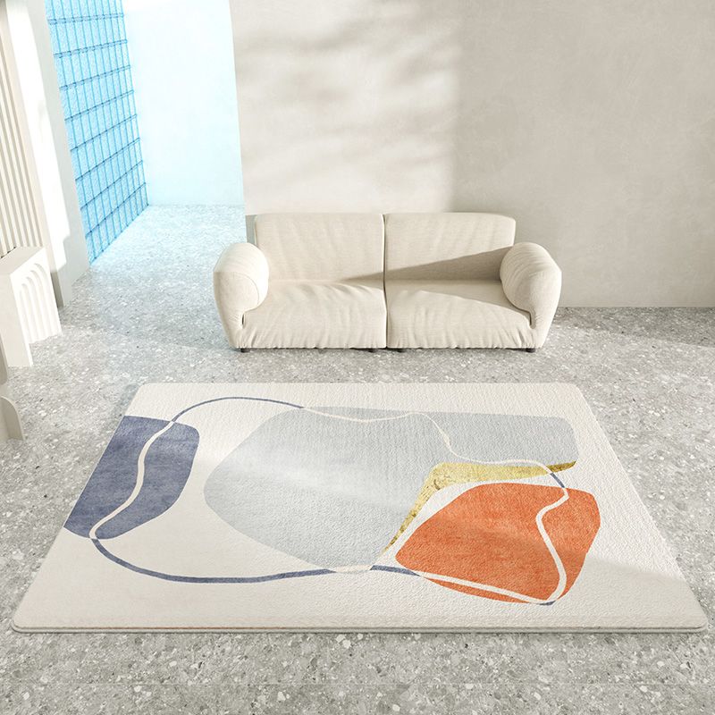 White Modern Carpet Polyester Color Block Carpet Washable Carpet for Living Room