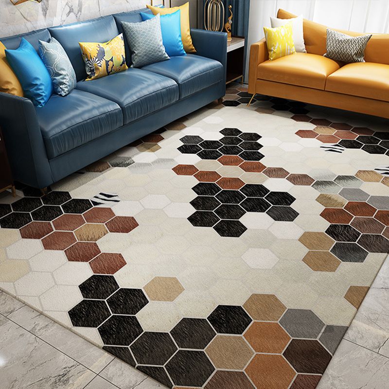 Modern Living Room Rug Multi-Color Geometric Print Carpet Non-Slip Backing Washable Indoor Rug