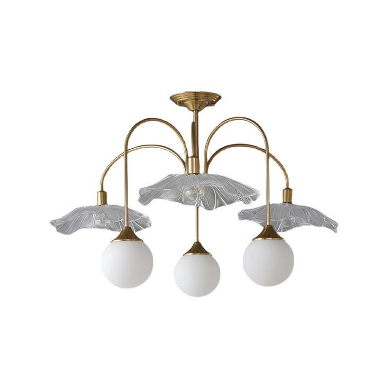Metal Semi Flush Lamp Traditional Multi-Head Bedroom Ceiling Lighting with Glass Shade