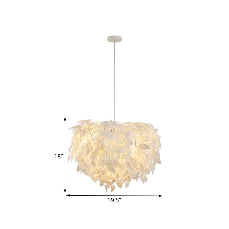 White Leaf Pendant Lamp Modern Fabric 1 Light Bedroom Hanging Light Fixture, 19.5"/23.5"/27.5" Wide